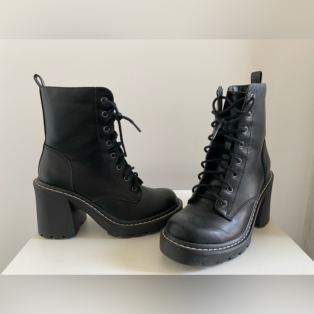 Madden Girl Black Lace-Up Chunky Boots